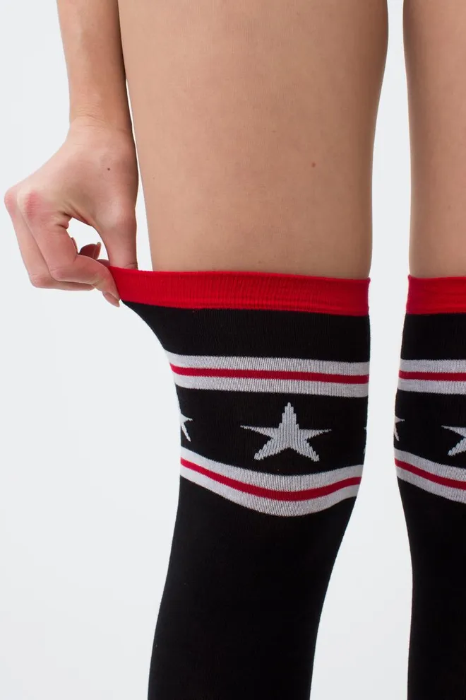 Гольфы ботфорты хлопковые с надписью WB1 fashion 009 Giulia (black)