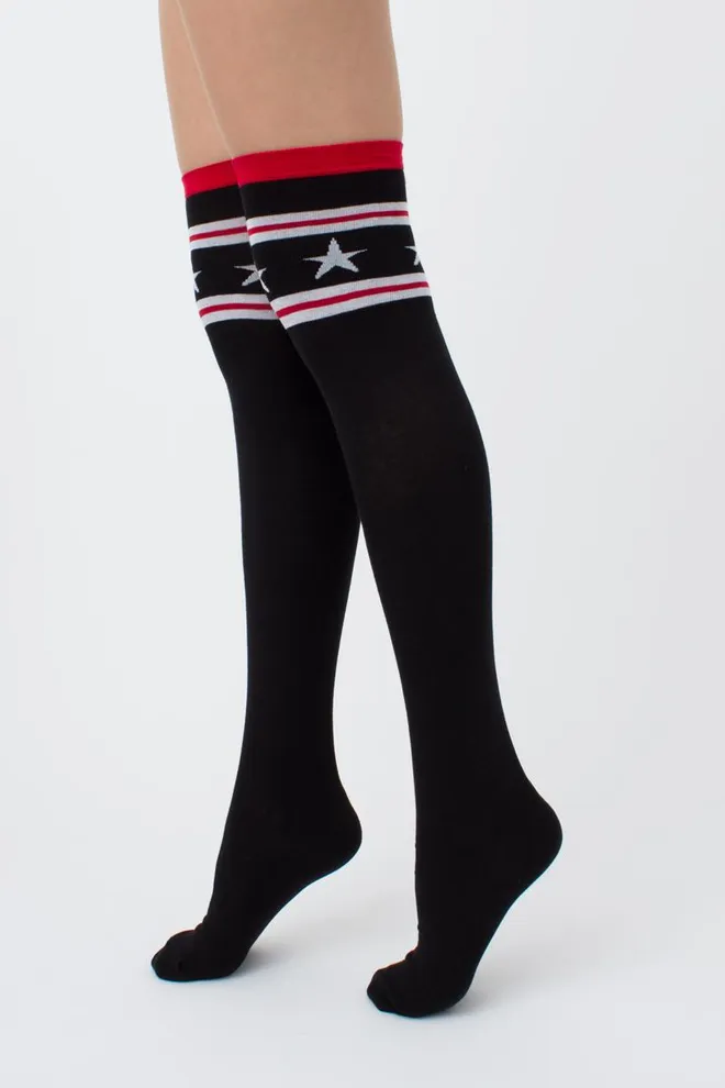 Гольфы ботфорты хлопковые с надписью WB1 fashion 009 Giulia (black)