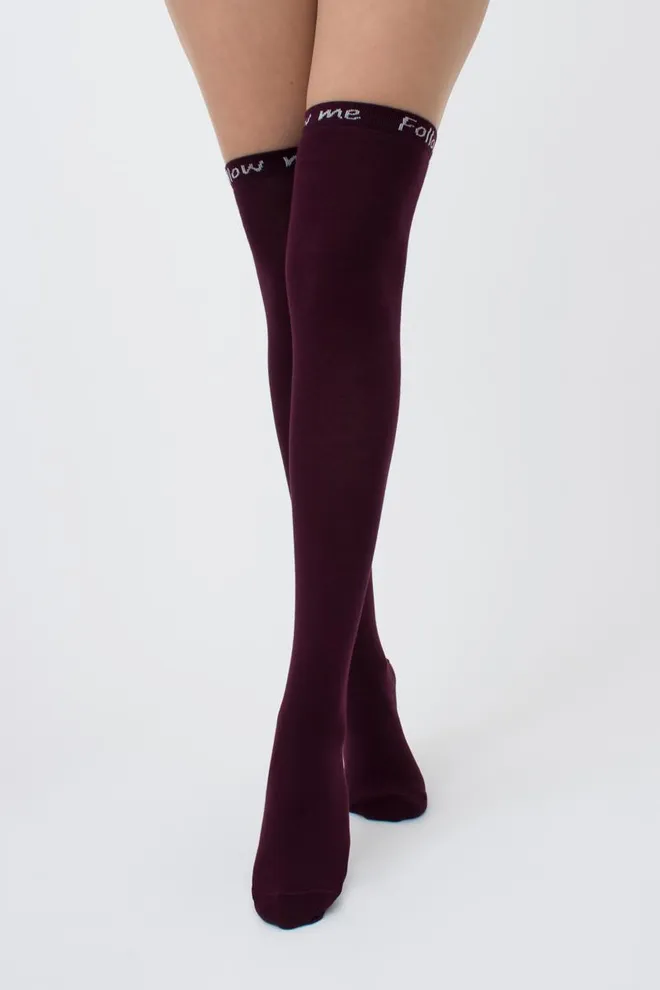 Гольфи ботфорти бавовняні з написом WB1 fashion 010 Giulia (vintage grape)