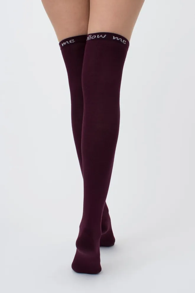 Гольфи ботфорти бавовняні з написом WB1 fashion 010 Giulia (vintage grape)