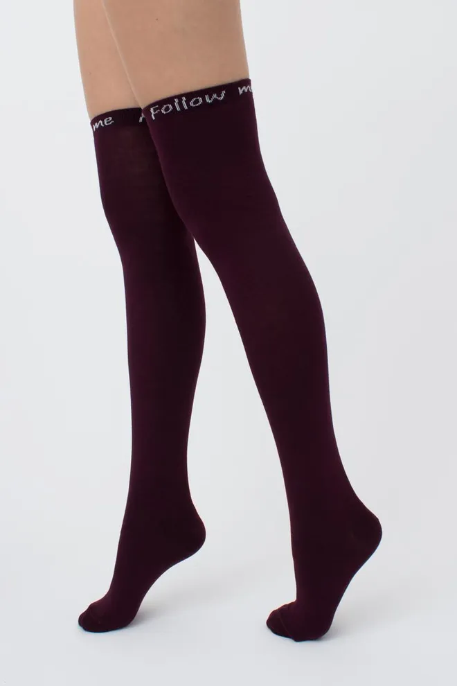 Гольфи ботфорти бавовняні з написом WB1 fashion 010 Giulia (vintage grape)