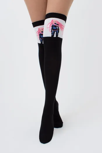 Гольфы ботфорты хлопковые с надписью WB1 fashion 014 Giulia (black)