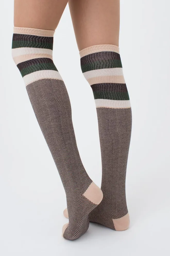 Гольфи ботфорти бавовняні з малюнком WB1 fashion strong 003 Giulia (powder puff)