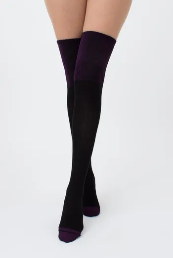 Гольфи ботфорти з люрексом WB1 lurex rib strong 001 Giulia (black/shiny pink metallic)