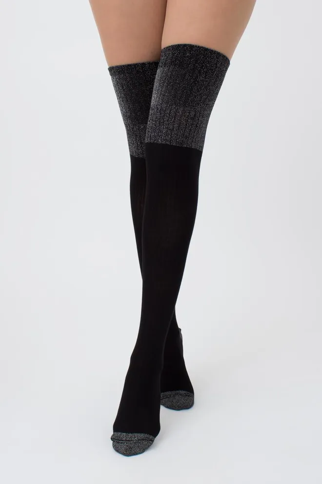 Гольфи ботфорти з люрексом WB1 urex rib strong 001 Giulia (black/silver metallic)