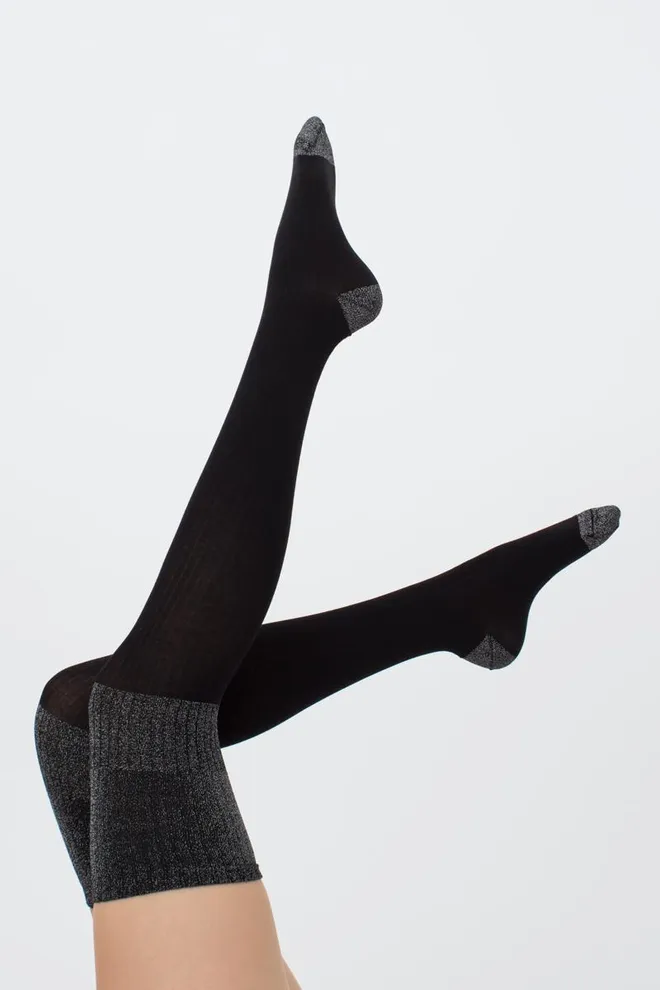 Гольфи ботфорти з люрексом WB1 urex rib strong 001 Giulia (black/silver metallic)