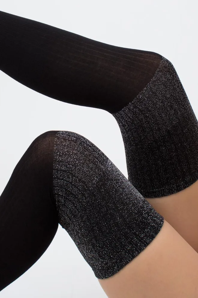 Гольфи ботфорти з люрексом WB1 urex rib strong 001 Giulia (black/silver metallic)