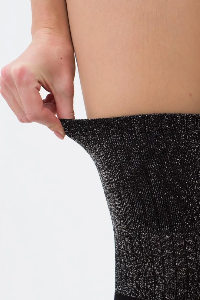 Гольфи ботфорти з люрексом WB1 urex rib strong 001 Giulia (black/silver metallic)