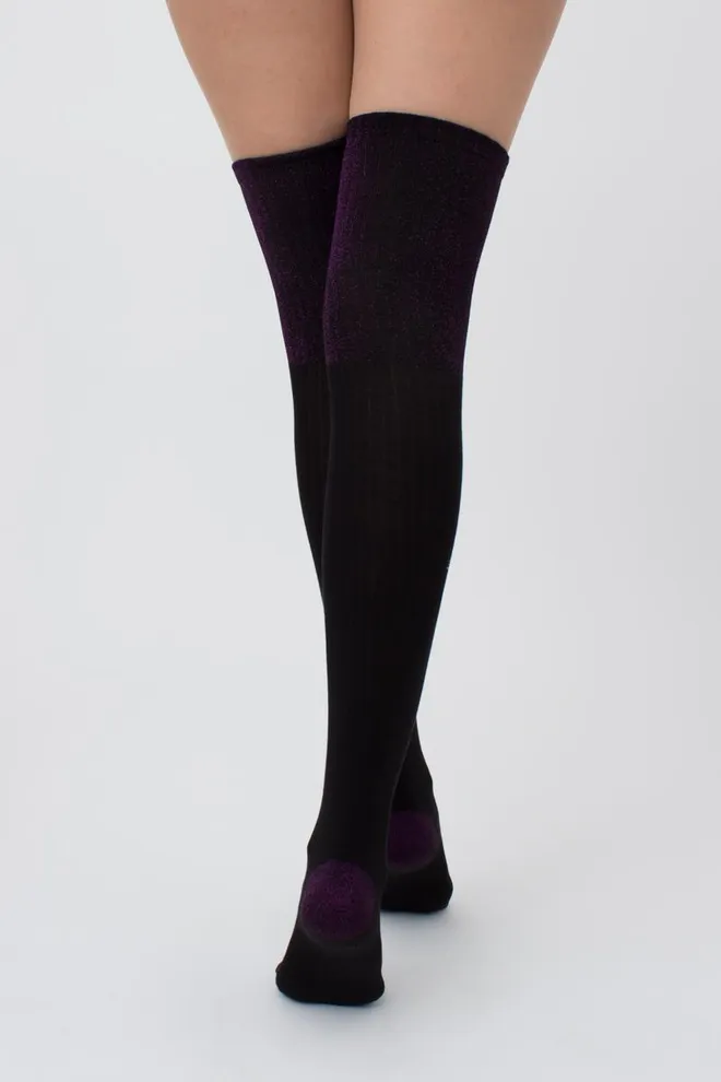 Гольфи ботфорти з люрексом WB1 lurex rib strong 001 Giulia (black/shiny pink metallic)