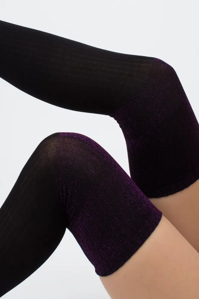 Гольфи ботфорти з люрексом WB1 lurex rib strong 001 Giulia (black/shiny pink metallic)