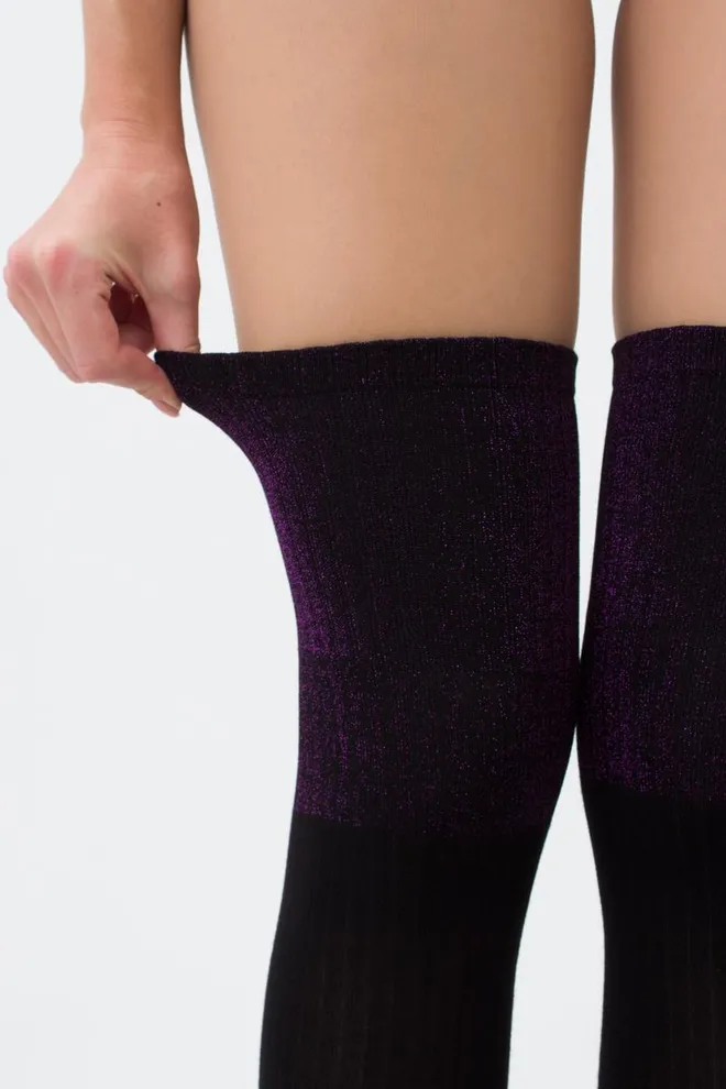 Гольфи ботфорти з люрексом WB1 lurex rib strong 001 Giulia (black/shiny pink metallic)