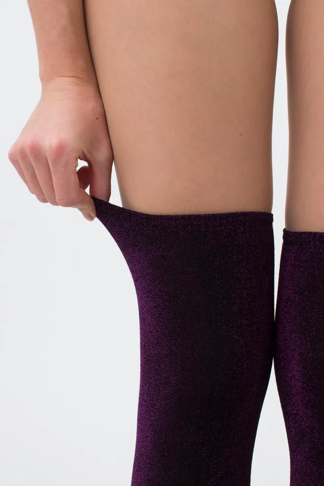 Гольфи ботфорти з люрексом WB1 lurex pa 001 Giulia (black/shiny pink metallic)