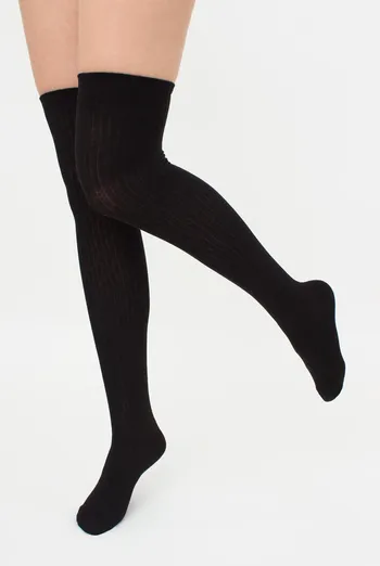 Хлопковые классические ботфорты в рубчик WB1 Strong Rib Classic Giulia (black)