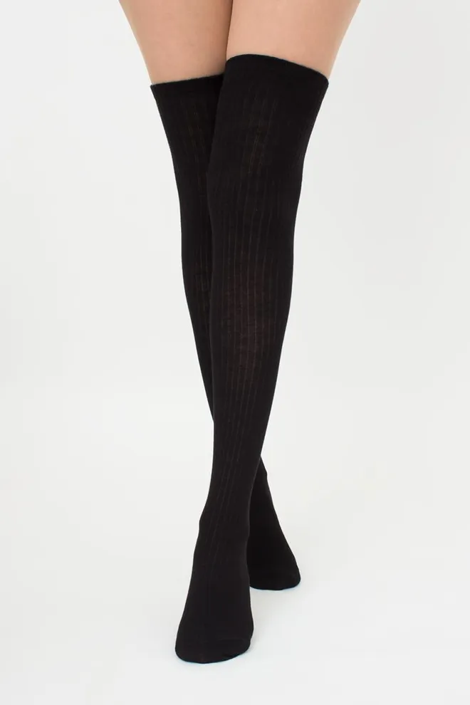 Хлопковые классические ботфорты в рубчик WB1 Strong Rib Classic Giulia (black)