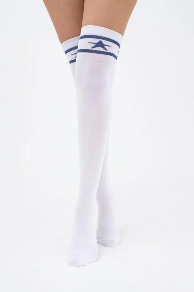 Гольфы ботфорты хлопковые с рисунком WBC-003 (WGL-003 gamb) Giulia (bianco/denim)