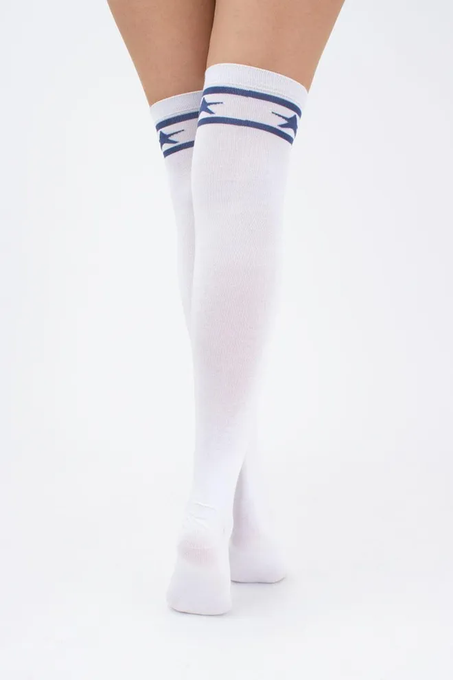 Гольфы ботфорты хлопковые с рисунком WBC-003 (WGL-003 gamb) Giulia (bianco/denim)