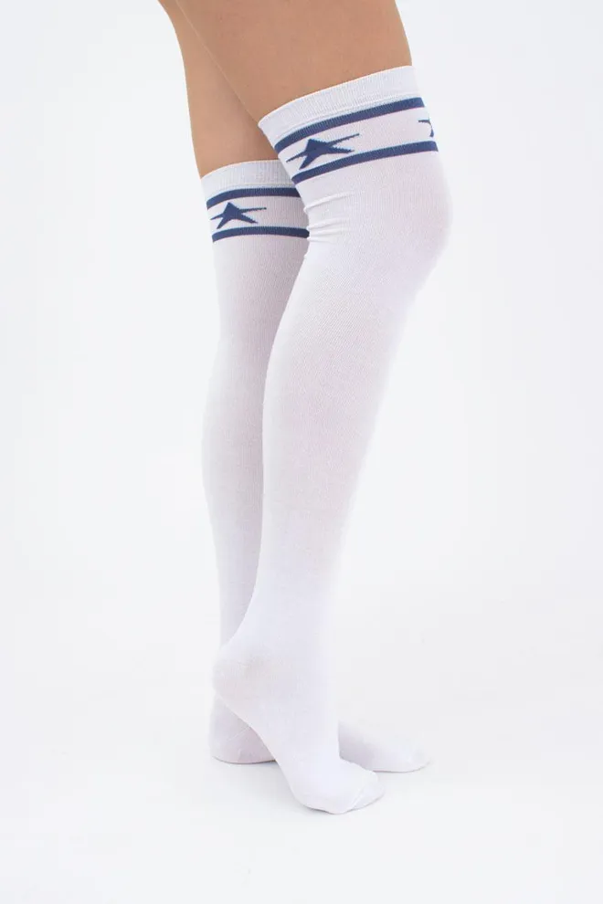 Гольфы ботфорты хлопковые с рисунком WBC-003 (WGL-003 gamb) Giulia (bianco/denim)