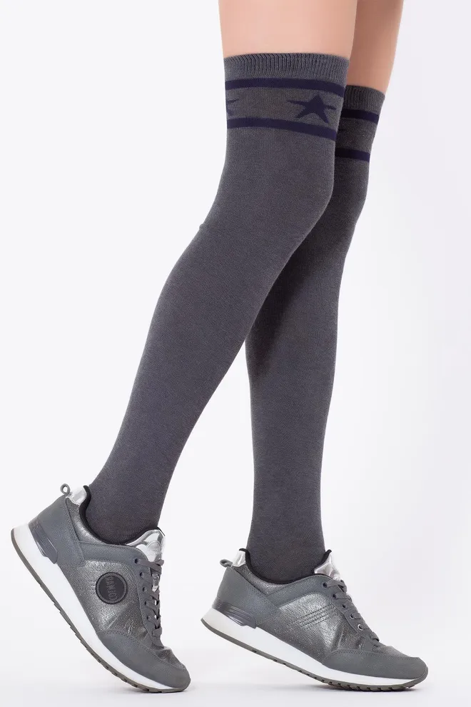 Гольфы ботфорты хлопковые с рисунком WBM-003 Giulia (dark grey melange/navy)