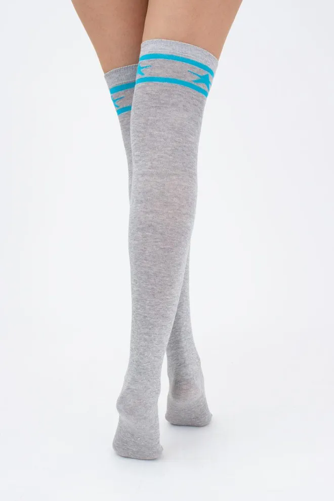 Гольфы ботфорты хлопковые с рисунком WBM-003 Giulia (light grey melange/turquoise)