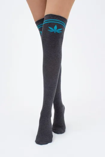 Гольфы ботфорты хлопковые с рисунком WBM-004 (WGL-004 melange gamb) Giulia (dark grey melange/blue)