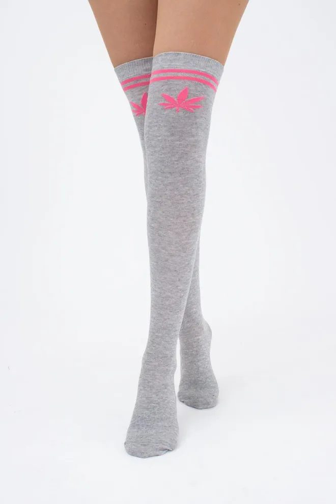 Гольфи ботфорти бавовняні з малюнком WBM-004 (WGL-004 melange gamb) Giulia (light grey melange/rose)