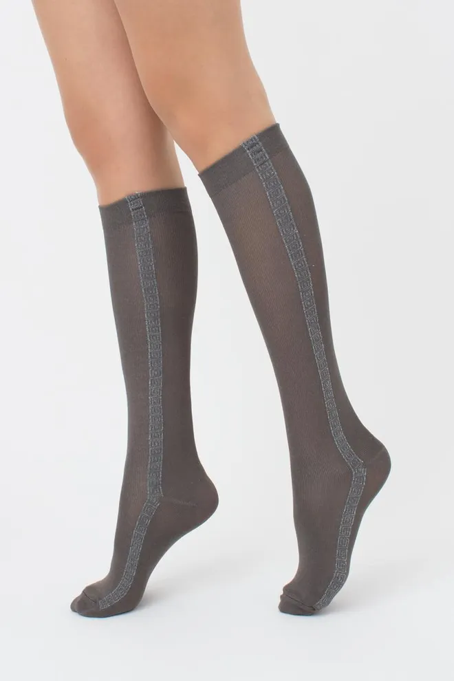 Жіночі блискучі гольфи Wg1 fashion lurex pa 001 Giulia (grey/fumo metallic)