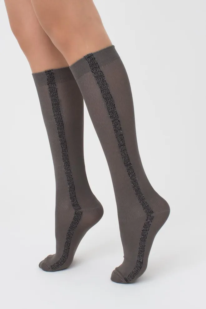 Жіночі блискучі гольфи Wg1 fashion lurex pa 001 Giulia (grey/nero metallic)