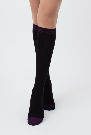 Жіночі блискучі гольфи Wg1 lurex rib 001 Giulia (black/shiny pink metallic)