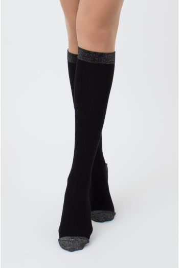 Жіночі блискучі гольфи Wg1 lurex rib 001 Giulia (black/silver metallic)