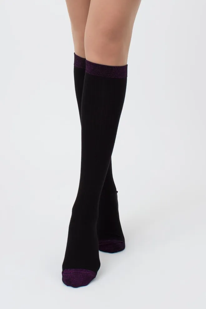 Жіночі блискучі гольфи Wg1 lurex rib 001 Giulia (black/shiny pink metallic)