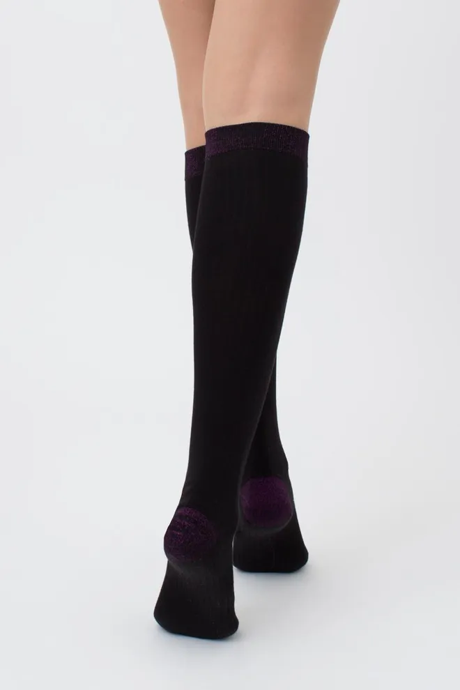 Жіночі блискучі гольфи Wg1 lurex rib 001 Giulia (black/shiny pink metallic)