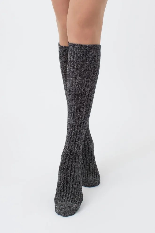 Жіночі блискучі гольфи Wg1 lurex rib strong 001 Giulia (black/silver metallic)