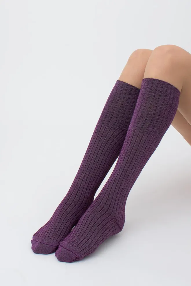 Жіночі блискучі гольфи Wg1 lurex rib strong 001 Giulia (marsala/shiny pink metallic)