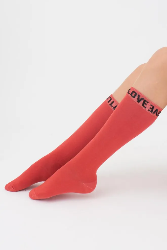 Гольфы ботфорты хлопковые с надписью WG1 text 002 Giulia (ginger)