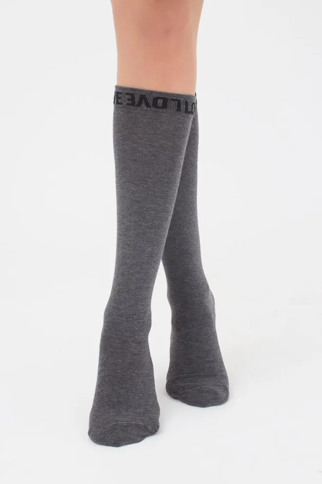 Гольфи ботфорти бавовняні з написом WG1 text 002 Giulia (dark grey melange)