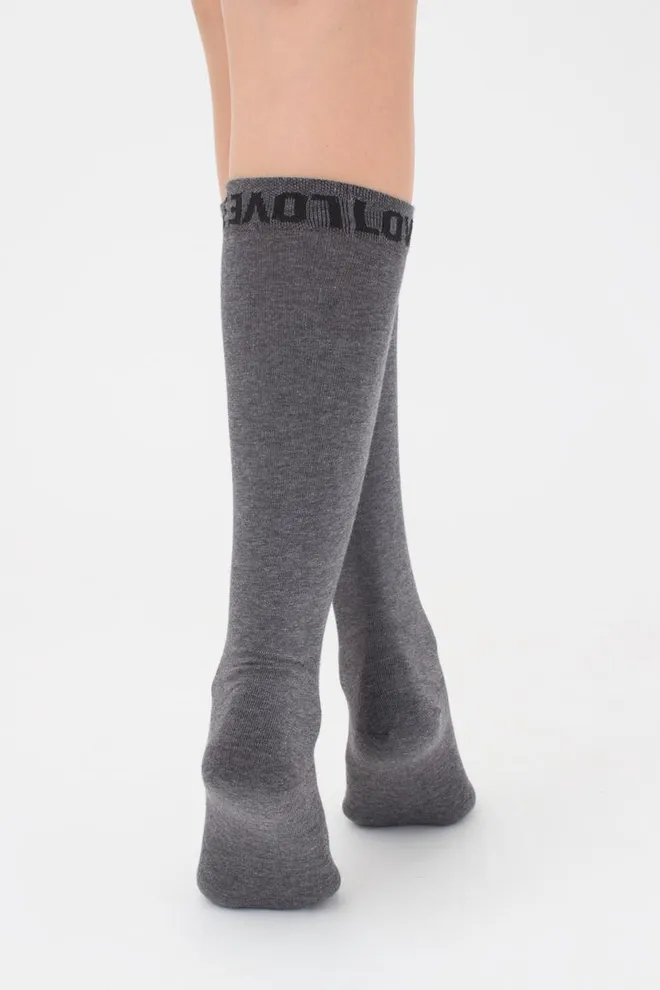 Гольфи ботфорти бавовняні з написом WG1 text 002 Giulia (dark grey melange)