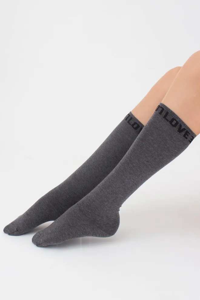 Гольфи ботфорти бавовняні з написом WG1 text 002 Giulia (dark grey melange)