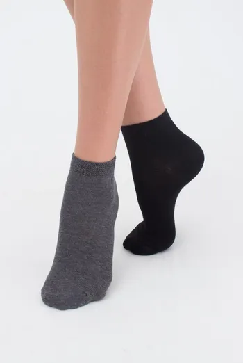 Носки женские низкие Ws2 classic Giulia 2 пары (dark grey melange/black) Носки женские низкие Ws2 classic Giulia 2 пары (dark grey melange/black)