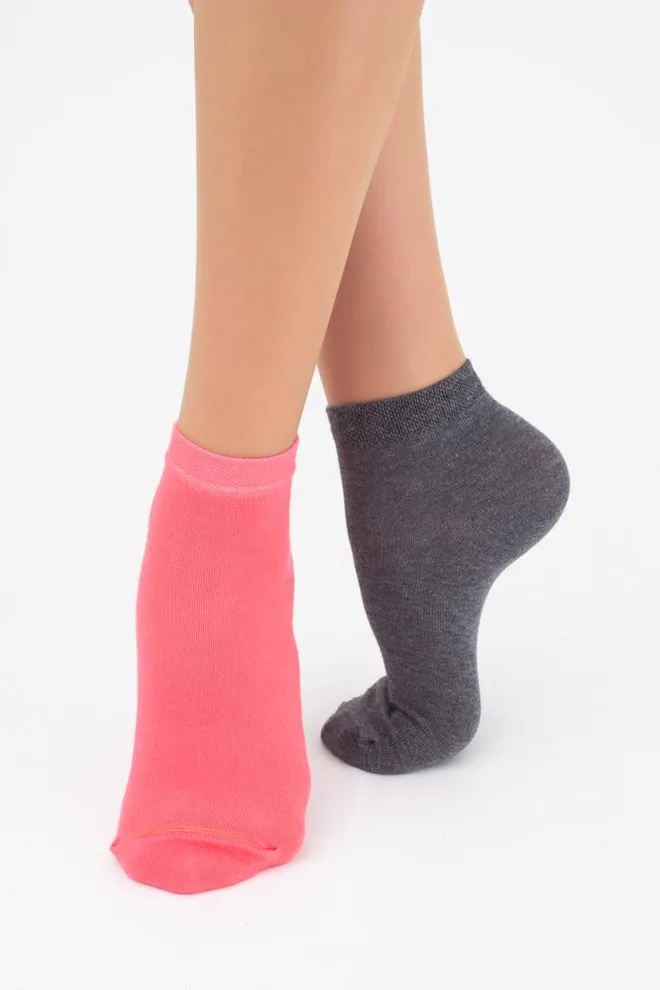 Шкарпетки жіночі низькі Ws2 classic Giulia 2 пари (dark grey melange/coral)