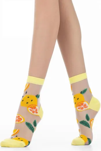 WS2 CRISTAL 046 Фантазійні жіночі шкарпетки в сітку з фруктами  (yellow)