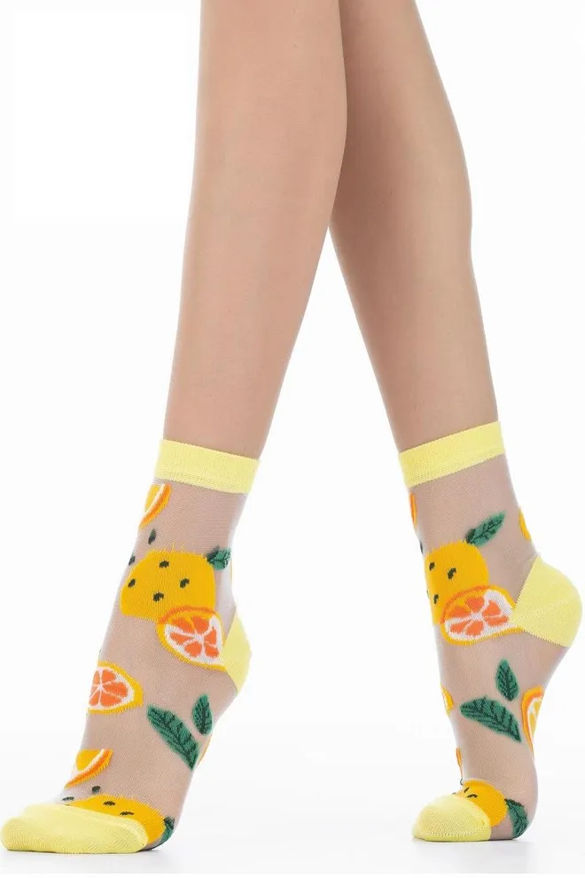 WS2 CRISTAL 046 Фантазійні жіночі шкарпетки в сітку з фруктами  (yellow)