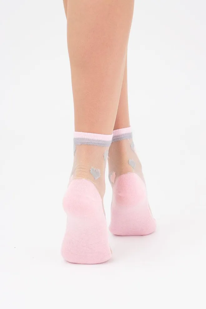Шкарпетки жіночі класичні з серцями Ws2 cristal 066 Giulia (pearl), рожевий