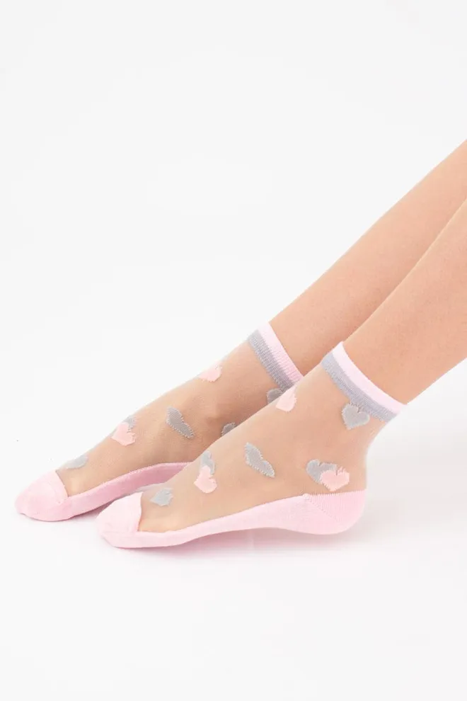 Шкарпетки жіночі класичні з серцями Ws2 cristal 066 Giulia (pearl), рожевий