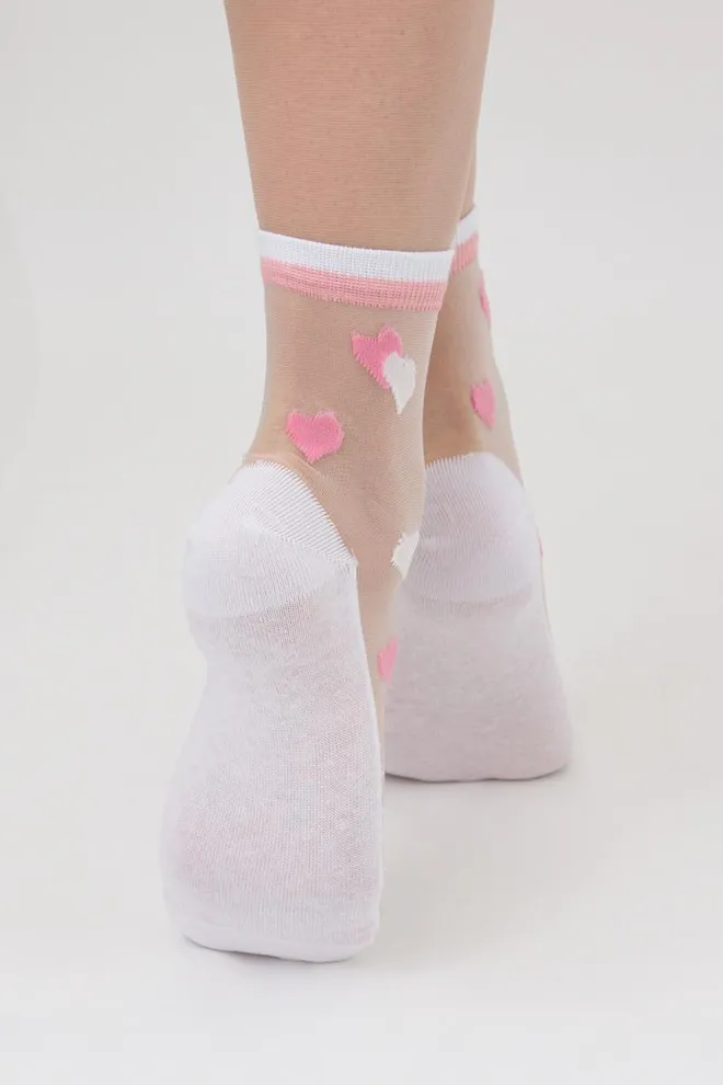 Шкарпетки жіночі класичні з серцями Ws2 cristal 066 Giulia (bianco)
