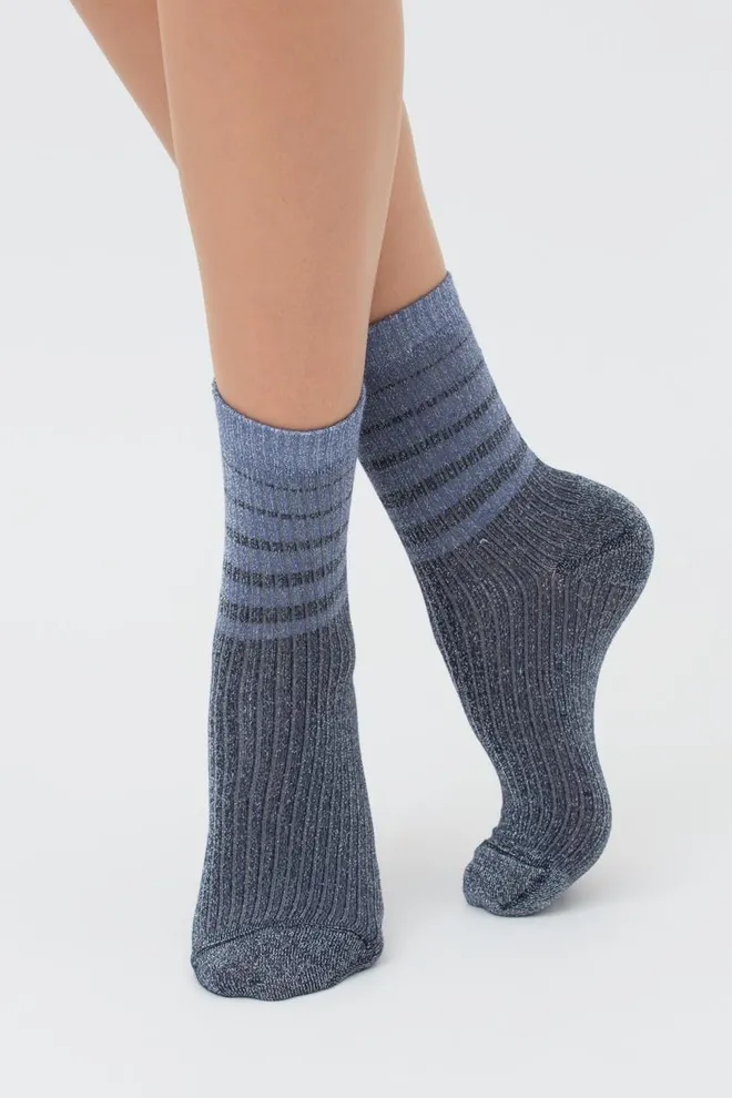 Шкарпетки жіночі з люрексом Ws3 art deco lurex rib 003 Giulia (dress blue/silver metallic)