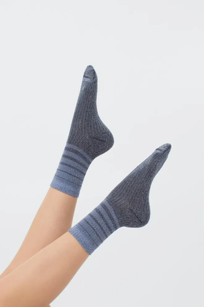 Шкарпетки жіночі з люрексом Ws3 art deco lurex rib 003 Giulia (dress blue/silver metallic)
