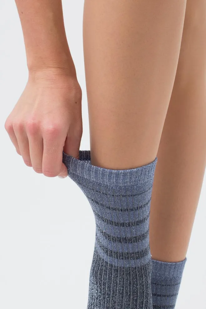 Шкарпетки жіночі з люрексом Ws3 art deco lurex rib 003 Giulia (dress blue/silver metallic)