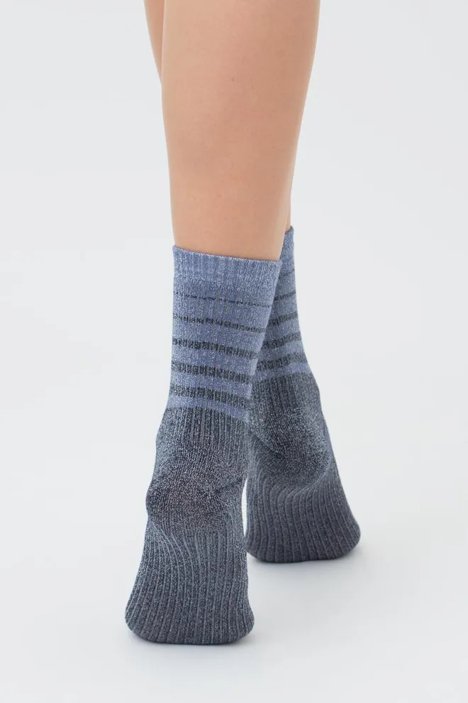 Шкарпетки жіночі з люрексом Ws3 art deco lurex rib 003 Giulia (dress blue/silver metallic)