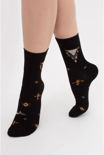 Шкарпетки бавовняні з етнічними малюнками WS3 Boho 002 Giulia (black)