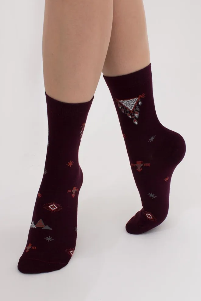 Шкарпетки бавовняні з етнічними малюнками WS3 Boho 002 Giulia (vintage grape)